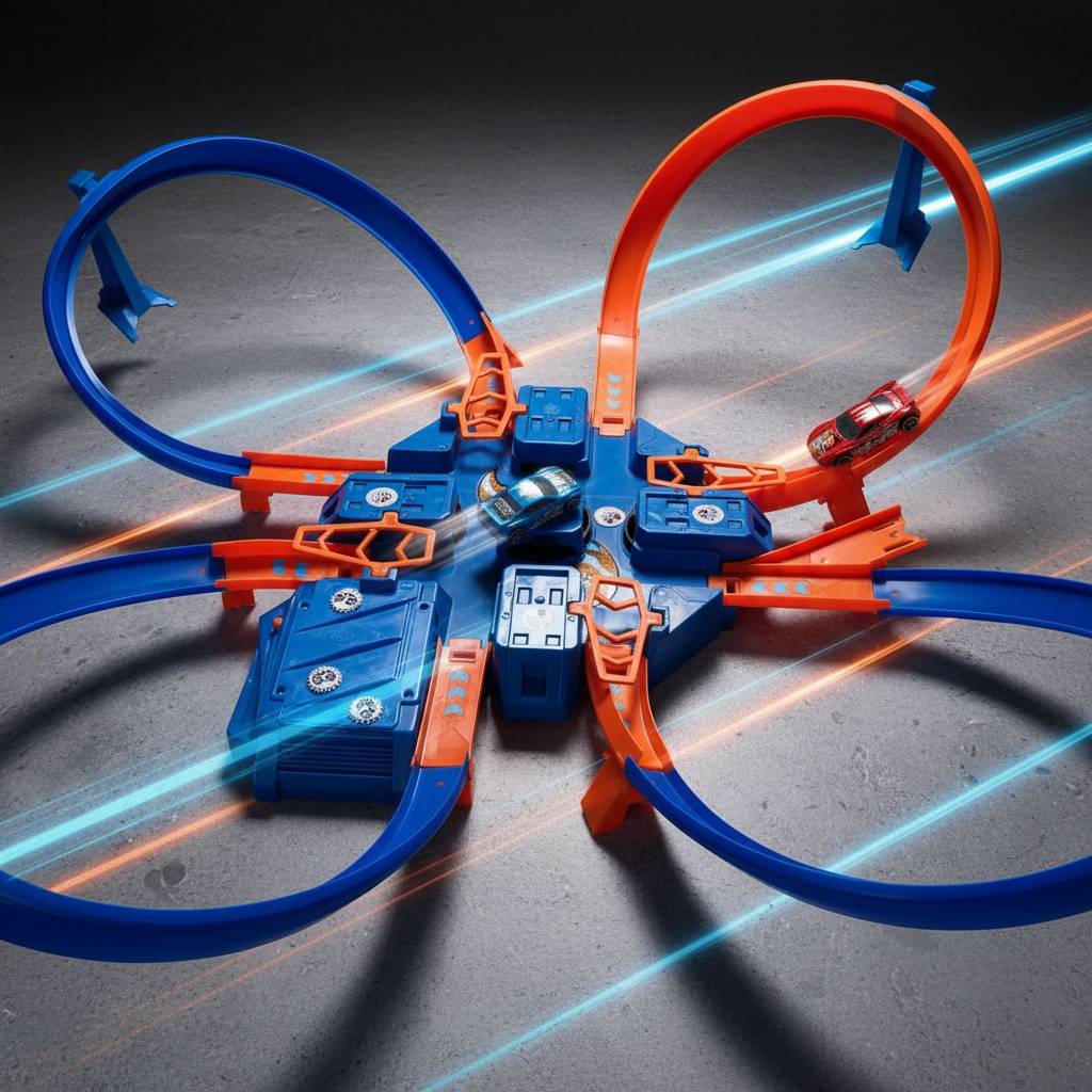 Hot Wheels - Speed track, cloverleaf, battery powered collision course Product Image